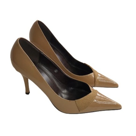 Miss Me Womens Sydney Pumps Taupe Camel Patent Pointed Toe High Heel 8.5 New - Picture 2 of 7